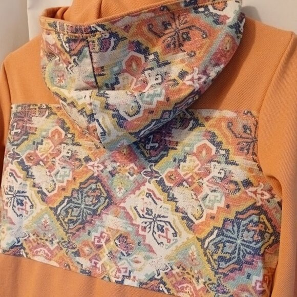New Contrast Hoodie Sweatshirt women S Peach Blue Southwestern Print 1/2 Zip up - Picture 7 of 10